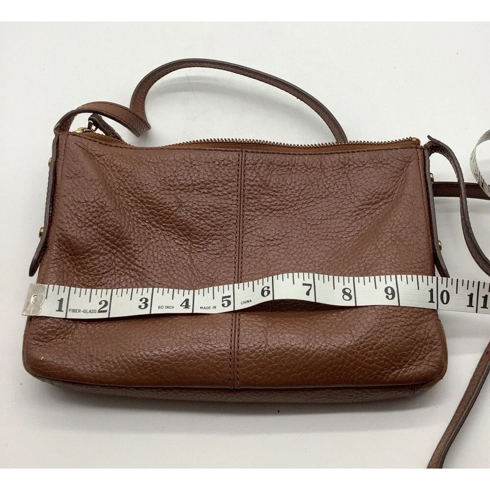 Vintage Fossil  Fiona Leather Shoulder Bag Adjustable Brown Pebbled Brass Key